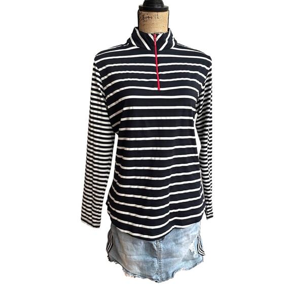 IBKUL Classic Key Long Sleeve black & white Mock Neck Zipper Top 50SPF LARGE - Picture 4 of 9